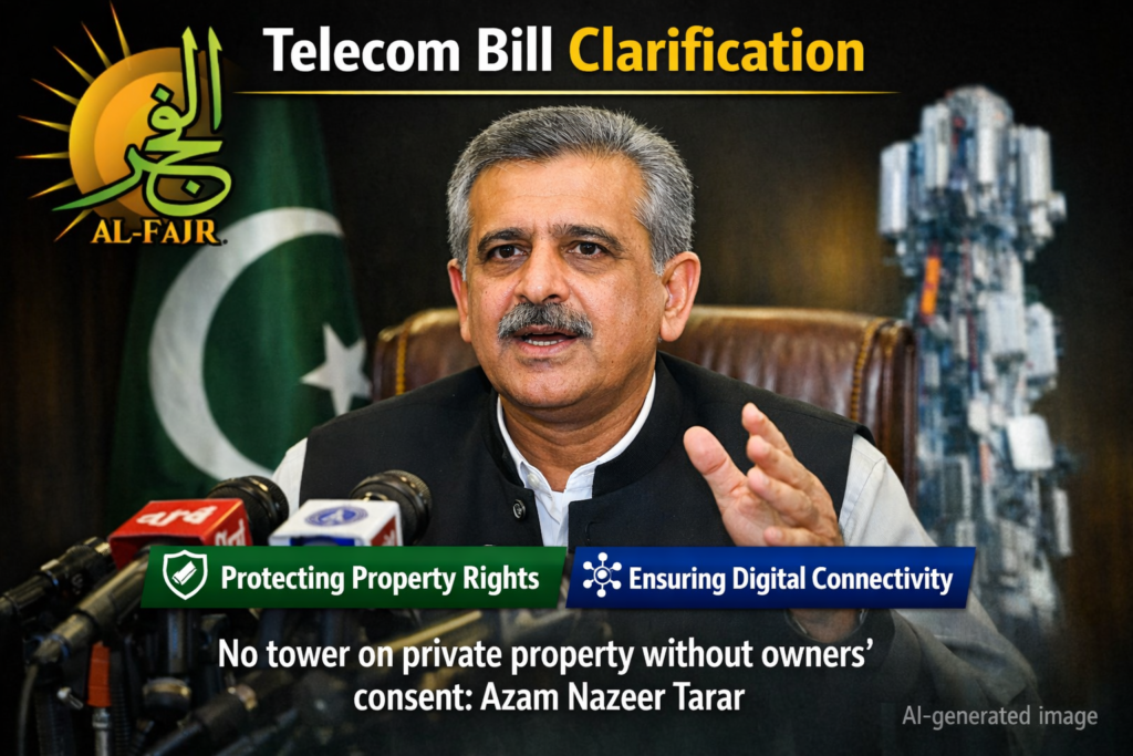 alt="Azam Nazeer Tarar addressing media after telecom bill meeting"
