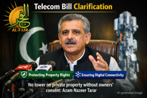 alt="Azam Nazeer Tarar addressing media after telecom bill meeting"