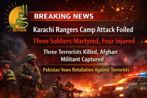 "Pakistan Rangers securing Karachi camp after terrorist attack"