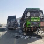 "Burned buses on main highway in Noshki after violence"