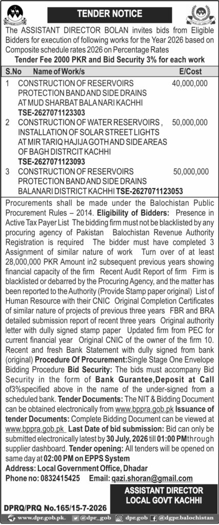DGPR QTA ADEVERTISEMENTS TENDER NOTICE