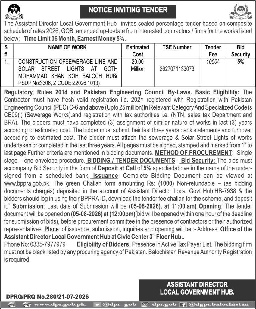 DGPR QUETTA ADVERTISEMENT BALUCHISTAN