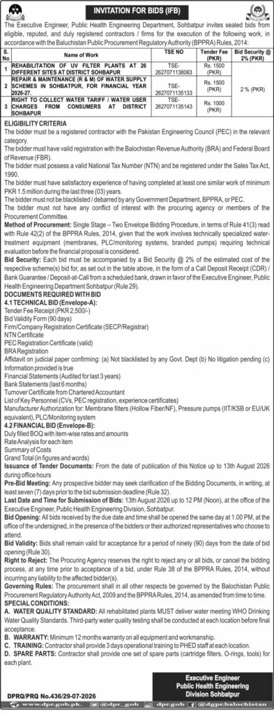 ADVERTISEMENTS DGPR QUETTA TENDER NOTICES