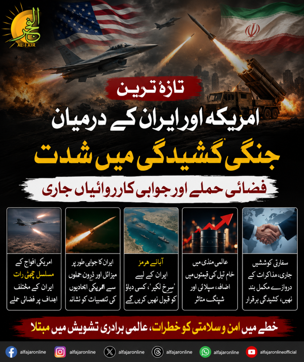 Breaking news graphic showing the latest escalation in the Iran–US conflict, featuring military strikes, explosions, and rising tensions in the Middle East.