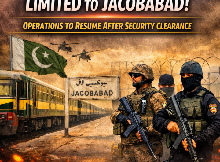 alt="Pakistan Railway train halted at Jacobabad station due to security clearance"
