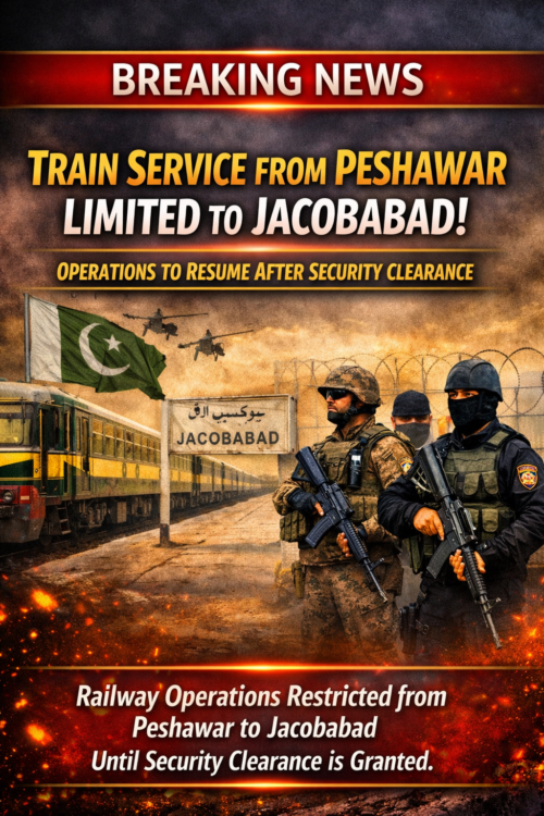 alt="Pakistan Railway train halted at Jacobabad station due to security clearance"