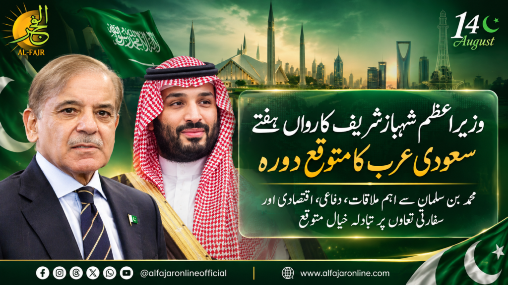 Prime Minister Shehbaz Sharif and Saudi Crown Prince Mohammed bin Salman during a high-level meeting on Pakistan-Saudi Arabia strategic partnership, investment, defense cooperation, and regional peace.