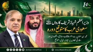 Prime Minister Shehbaz Sharif and Saudi Crown Prince Mohammed bin Salman during a high-level meeting on Pakistan-Saudi Arabia strategic partnership, investment, defense cooperation, and regional peace.