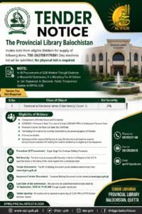 Provincial Library Balochistan tender notice for electrical and electronic items 2026