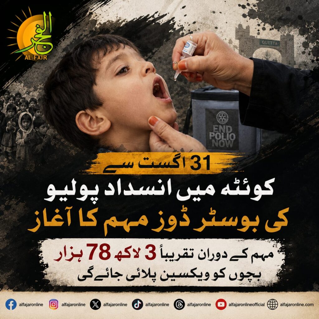 Polio booster vaccination campaign in Quetta to vaccinate around 378,000 children aged 5 to 10