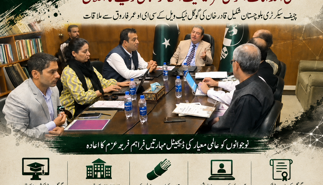 Chief Secretary Balochistan Shakeel Qadir Khan meeting Google Techvalley CEO Umar Farooq to discuss digital skills and education programs