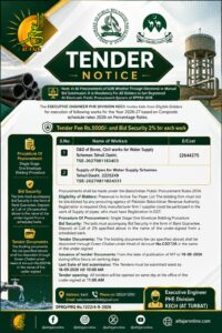PHE Division Kech Balochistan tender notice 2026-27 for bore and water supply schemes