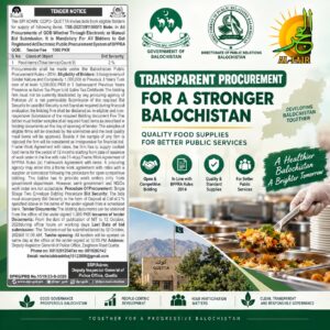 CCPO Quetta tender notice for supply of food items with 2 percent bid security and bid submission deadline of 12 October 2026